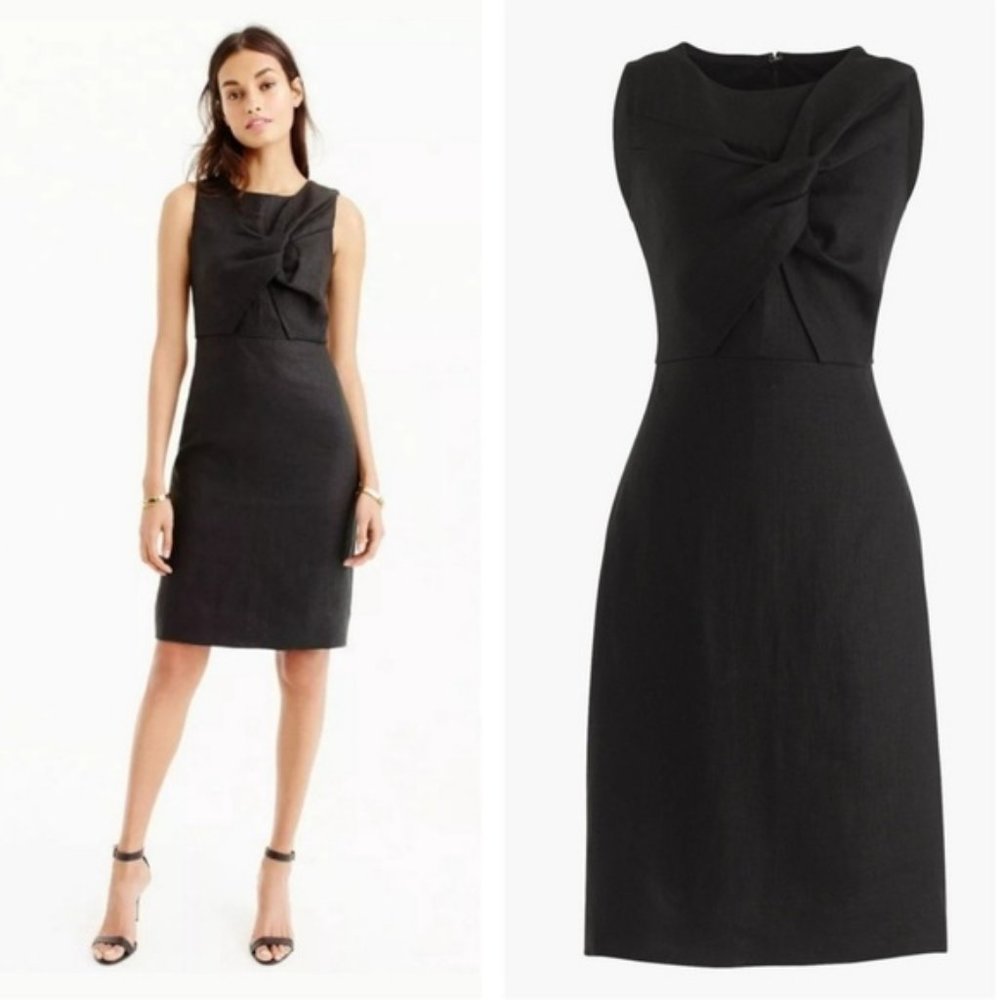 J Crew Tall Drape Knot Dress in Irish Linen Black
